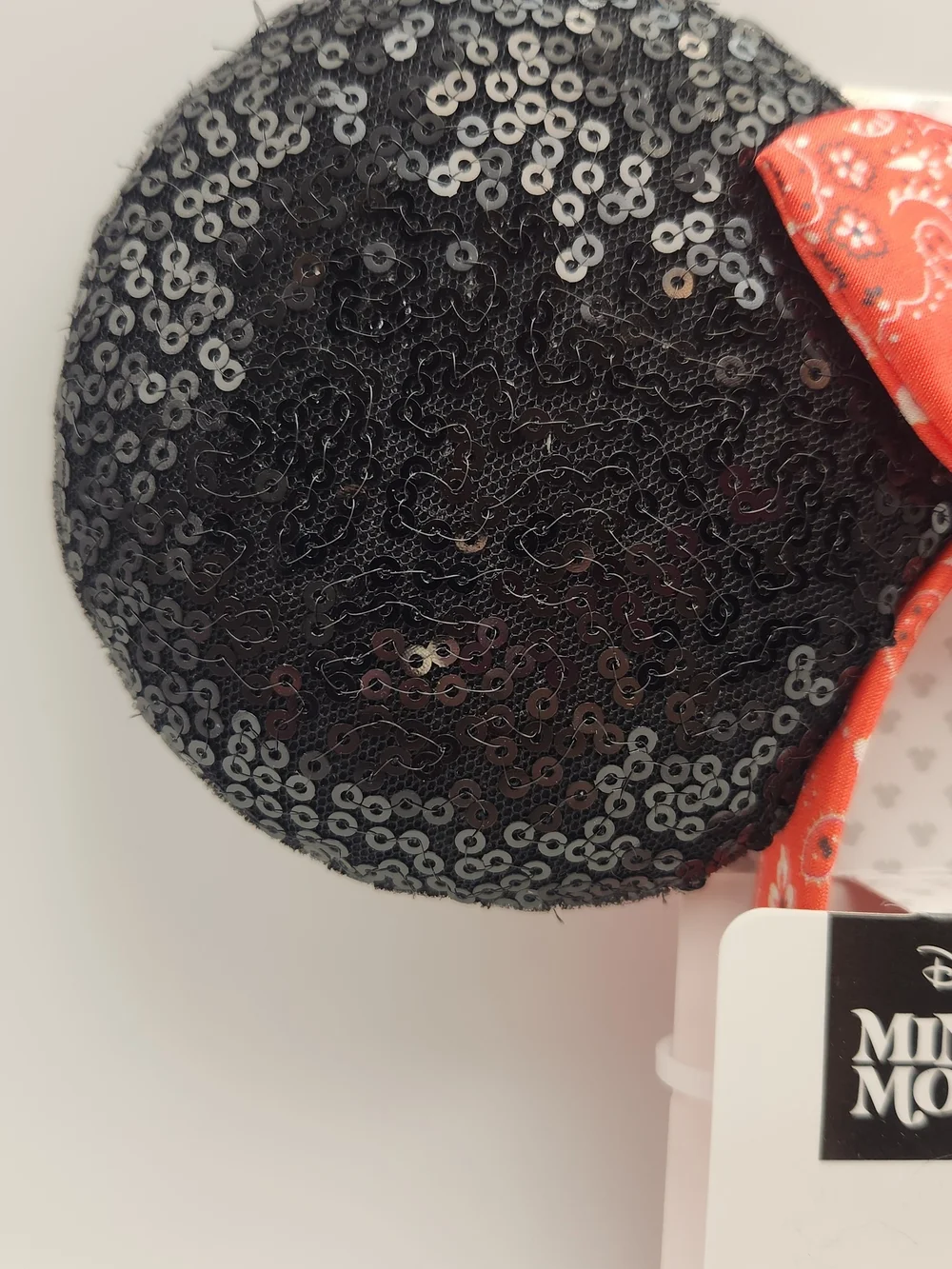 Disney Minnie Mouse Black Sequin Ears Headband with Red Bandana Bow